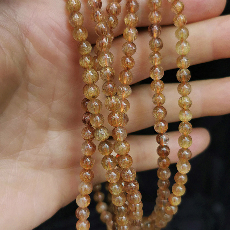 发晶多圈手链天然金发晶三圈多层手串佛珠链微钛晶女孩水晶饰品