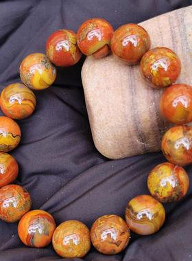 战国红手串男款缠丝红缟玛瑙手链红玛瑙圆珠子天然宣化料水雪珠宝