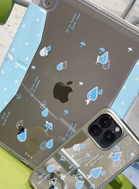 汪三岁原创「猫猫雨」苹果保护壳搭扣款右笔槽Y折ipad11壳薄亚克力防磕碰保护套2025新款air67mini7