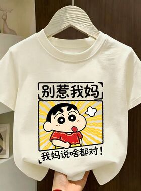 儿童短袖t恤 别惹我妈 夏季纯棉T恤宝宝百搭卡通趣味中大童上衣服