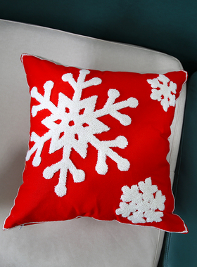 白色简约刺绣靠垫套雪花冬季飘窗枕套不含芯抱枕午睡办公室床头枕