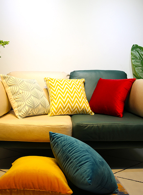 ins风刺绣客厅靠垫套北欧黄色含芯柔软抱枕美式样板房沙发靠枕