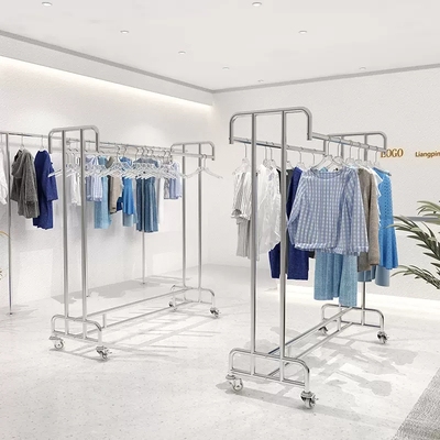 服装店不锈钢双边中岛架带轮子