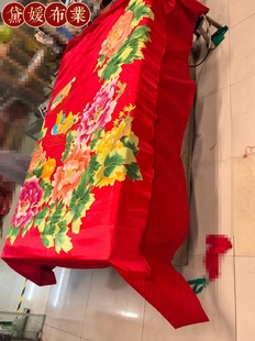 真丝手绘被面桑蚕丝结婚庆用品大红绿色鸳鸯牡丹花中式全棉里被套