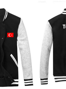 Turkey土耳其国旗外套 棒球服 黑色纯棉棒球衫 抓绒时尚卫衣夹克