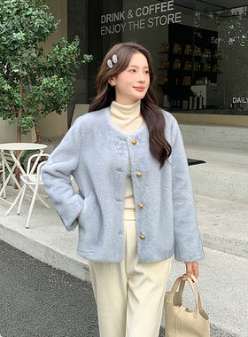 毛绒皮毛一体外套女冬季2026新款短款小个子加厚仿水貂毛环保皮草