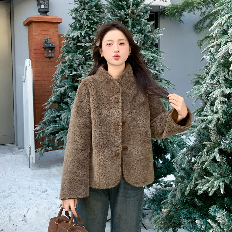 高级感羊羔毛皮毛外套女2026春秋两面穿毛绒真毛皮草大衣上衣棉服