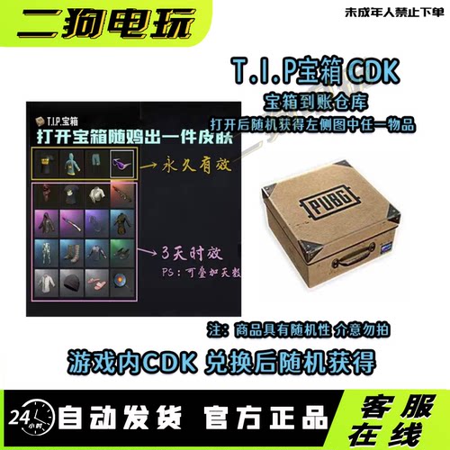 PUBG绝地求生T.I.P宝箱CDK兑换码滑雪镜宝箱鸡警套装宝箱