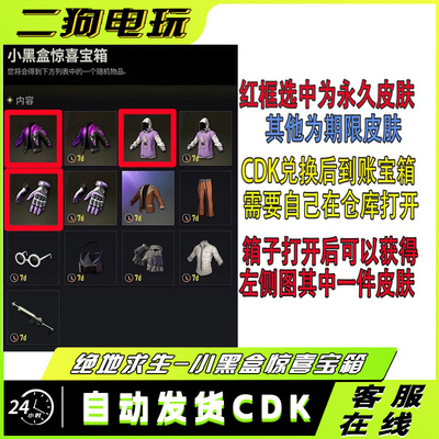 PUBG绝地求生小黑盒惊喜宝箱吃鸡小黑盒手套夹克卫衣皮肤宝箱CDK