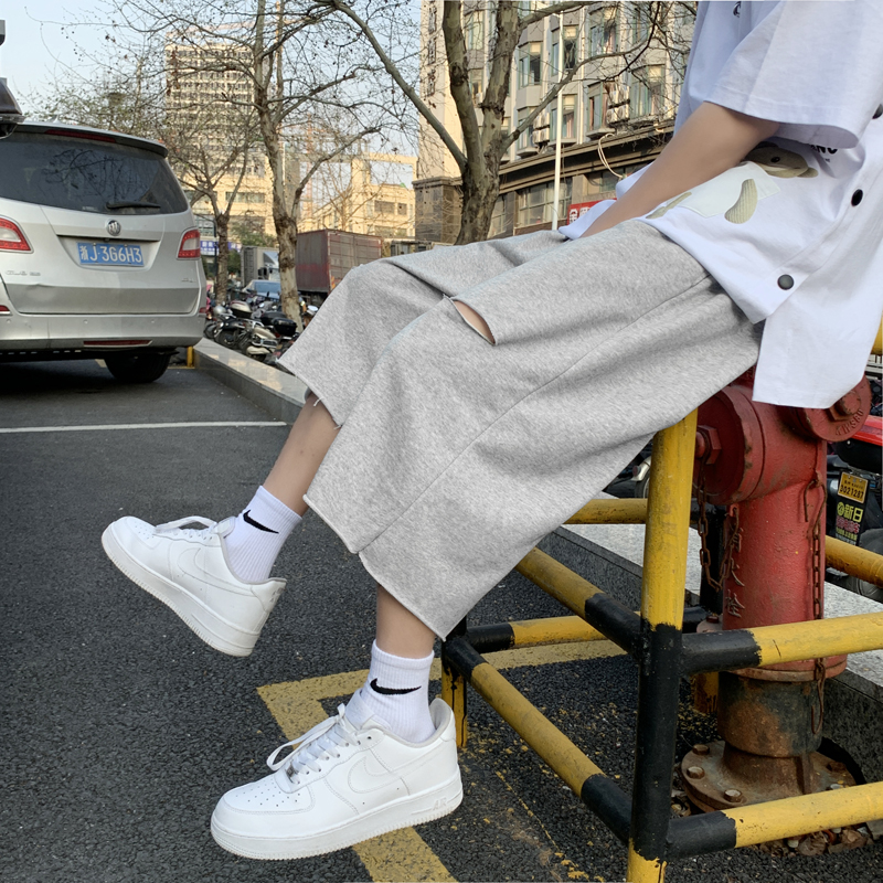 Men's trendy Hong Kong Style loose pants men's summer new fashion brand wide leg pants