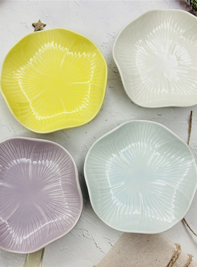创意荷叶造型5英寸陶瓷小吃碟吐骨碟大号蘸料碟托盘高档甜品碟