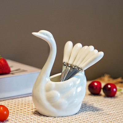 304不锈钢天鹅水果叉套装