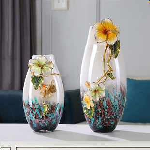 轻奢珐琅彩玻璃花瓶摆件现代简约客厅玄关高档家居干花插花装饰品