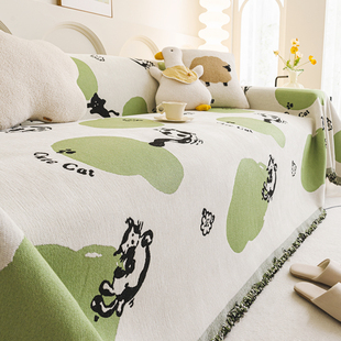 轻奢雪尼尔沙发巾四季 防猫抓沙发靠背巾 通用全包万能盖布巾一片式