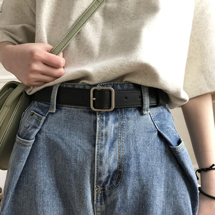 复古细腰带女简约百搭韩国学生休闲时尚方扣皮带男装饰牛仔裤带潮