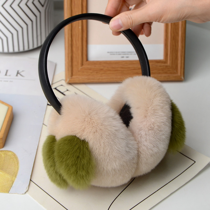 可爱獭兔毛耳捂冬季皮草毛绒耳罩柿子耳套保暖耳包可伸缩架子耳暖
