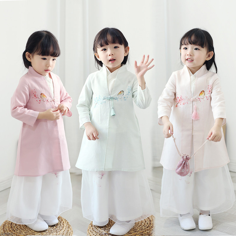 汉服女童母女装春款女棉麻中式