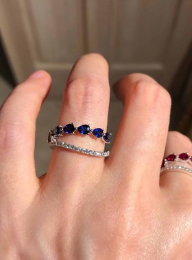 双层设计简约彩宝戒指女开口气质百搭高级感小众指环鸽血红蓝锆