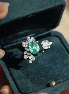 璀璨冷淡风轻奢绿锆戒指女闪闪ins潮小众设计高级感食指指环开口