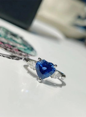 宋妍霏同款少女爱心戒指女ins心形人造海蓝碧玺甜美公主开口食指