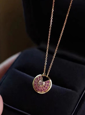 镀18K金粉蓝宝护身符项链女吊坠国风元素精致优雅锁骨链气质项饰