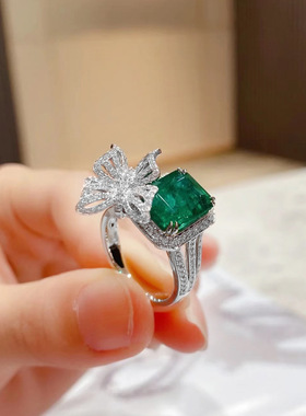 彩宝绿祖母蝴蝶戒指女ins潮 冷淡风开口满钻指环气质百搭网红礼物