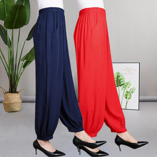 休闲裤 中老年女裤 棉稠松紧腰跳舞裤 春夏宽松灯笼裤 人造棉妈妈装