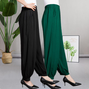 休闲民族风广场舞蹈女长裤 宽松棉绸阔腿灯笼裤 大码 春夏中老年女裤