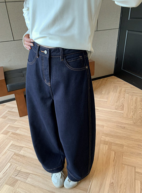 HVIVI双版本宽松阔腿加绒牛仔裤女2026新款松弛感显瘦弯刀裤冬