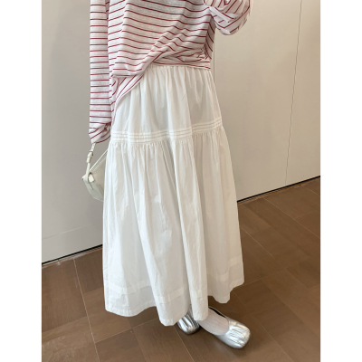 新款100棉白色经典百搭法式半裙
