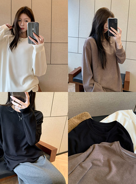 HVIVI 舒适软糯弹力磨毛内搭打底衫女秋冬宽松保暖长袖T恤上衣