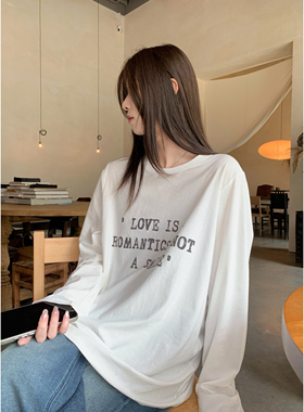 HVIVI 棉+亚麻经典字母印花慵懒舒适松弛感2026新款套头长袖T恤女