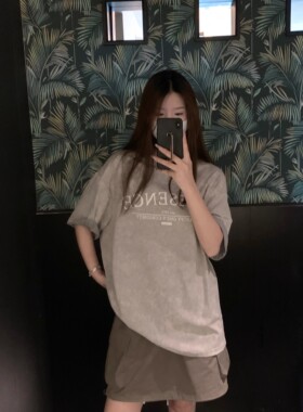 HVIVI宽松字母印花短袖T恤女休闲百搭显瘦减龄薄款圆领体恤上衣