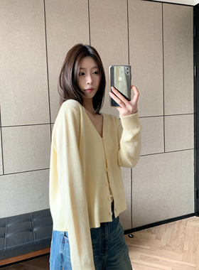 HVIVI 绵羊毛+山羊绒清新法式淡奶油黄高级感防晒针织开衫外套女