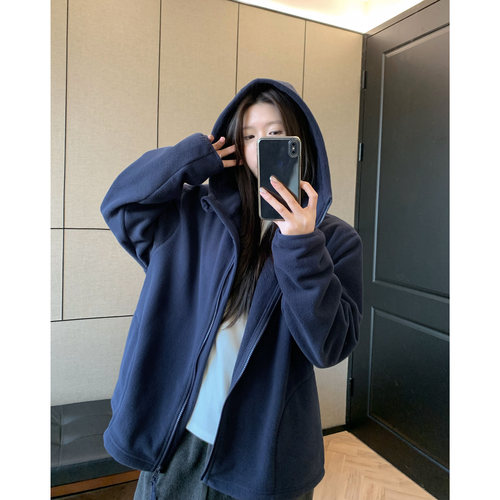 宽松休闲连帽摇粒绒卫衣外套