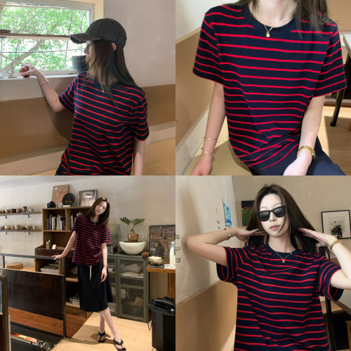 新款超好看短袖经典撞色条纹T