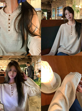 HVIVI柔软休闲亨利领长袖百搭针织衫毛衣薄款女秋套头衫打底上衣