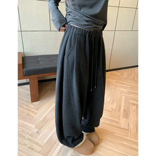 松紧腰显瘦弯刀阔腿裤 新宽松百搭垂感卫裤 女冬季 HVIVI糯米休闲裤