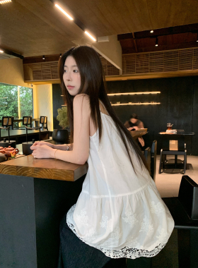 HVIVI 新款轻奢高级感白色蕾丝100棉透气舒适叠穿吊带背心连衣裙