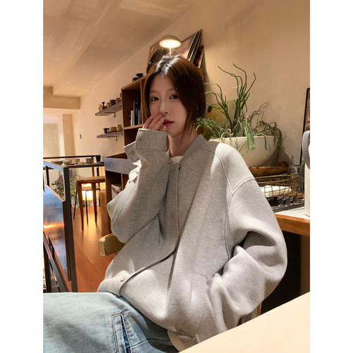 休闲感棒球服暗扣廓形显瘦外套