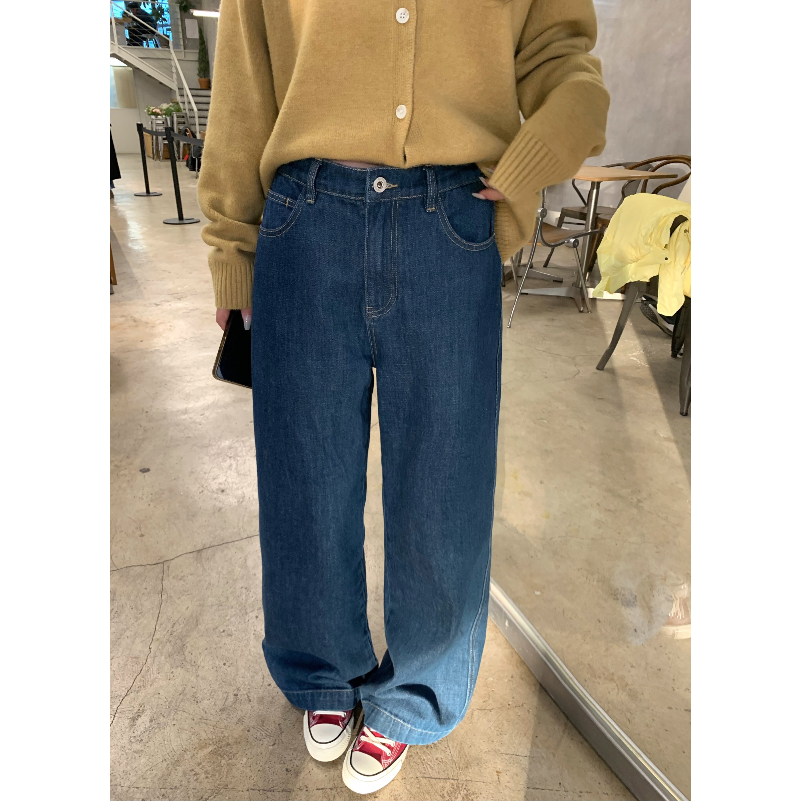 显瘦复古深蓝直筒窄版牛仔裤