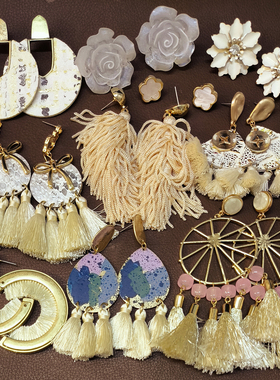 【原创设计款】B40外贸复古白色亚克力花朵流苏夸张耳环耳钉孤品