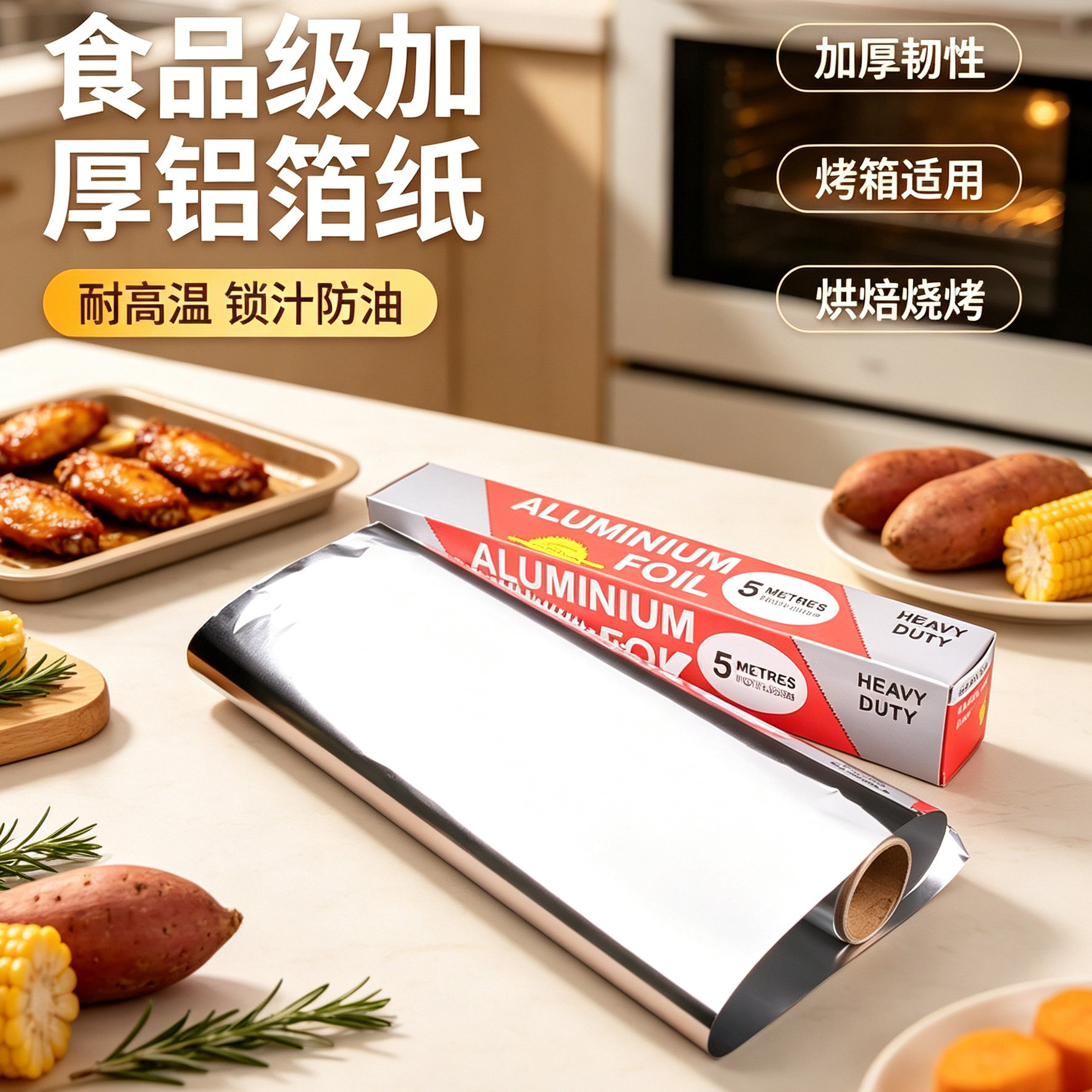 锡纸片烤箱家用锡箔纸铝箔纸食品级烧烤空气炸锅专烘焙耐高温双面