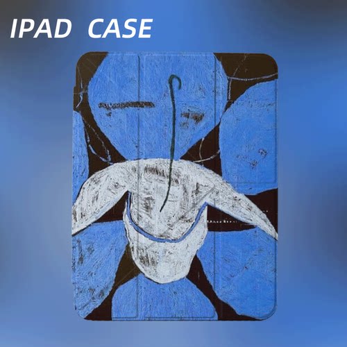原创艺术蓝白之花iPad2025新款11代苹果Air7防弯Y折ipad壳三折第9代平板壳11寸Pro亚克力适用mini7带笔槽