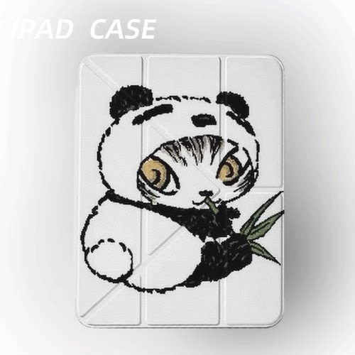 原创复古虎眼熊猫iPad2025新款11代苹果Air7防弯Y折ipad壳三折第9代平板壳11寸Pro亚克力适用mini7带笔槽