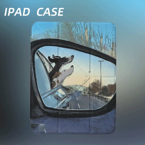 原创可爱追风狗iPad2025新款11代苹果Air7防弯Y折ipad壳三折第9代平板壳11寸Pro亚克力适用mini7带笔槽