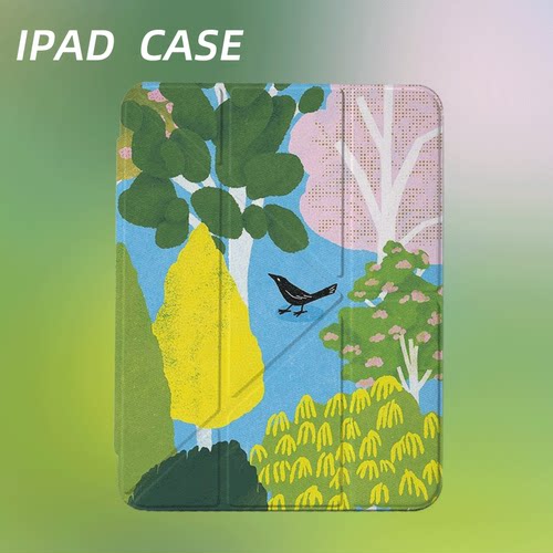 原创艺术林间黑雀iPad2025新款11代苹果Air7防弯Y折ipad壳三折第9代平板壳11寸Pro亚克力适用mini7带笔槽