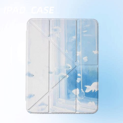 原创氛围感清透鱼群iPad2025新款11代苹果Air7防弯Y折ipad壳三折第9代平板壳11寸Pro亚克力适用mini7带笔槽