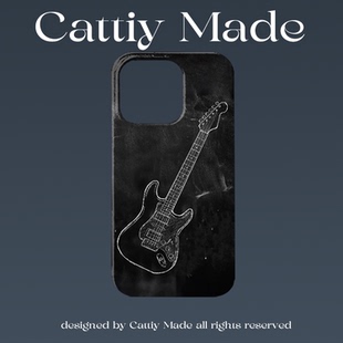 原创小众复古暗黑风电吉他iPhone16pro手机壳15p软壳13p12半包苹果14promax全包磨砂硬壳适用于三星s24S23