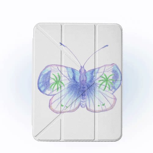 原创艺术紫蓝蝴蝶iPad2025新款11代苹果Air7防弯Y折ipad壳三折第9代平板壳11寸Pro亚克力适用mini7带笔槽